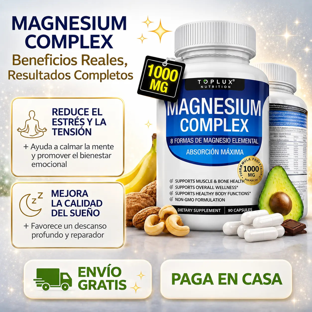 ¿Hinchazón, estrés y mal sueño? Apoya tu Bienestar con Magnesio Complex8 90 Caps.